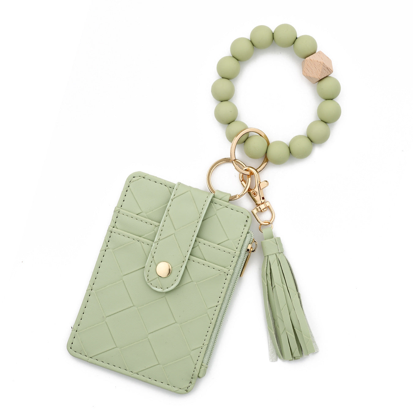 Wholesale  PU Leather Wallet Woven Silicone Bead Wristlet Keychain