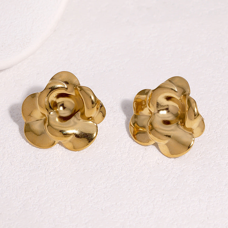 Wholesale Fashion Sweet Flower Earrings Stainless Steel Gold Plated French Minimalist For Party Gift Boutique Resale