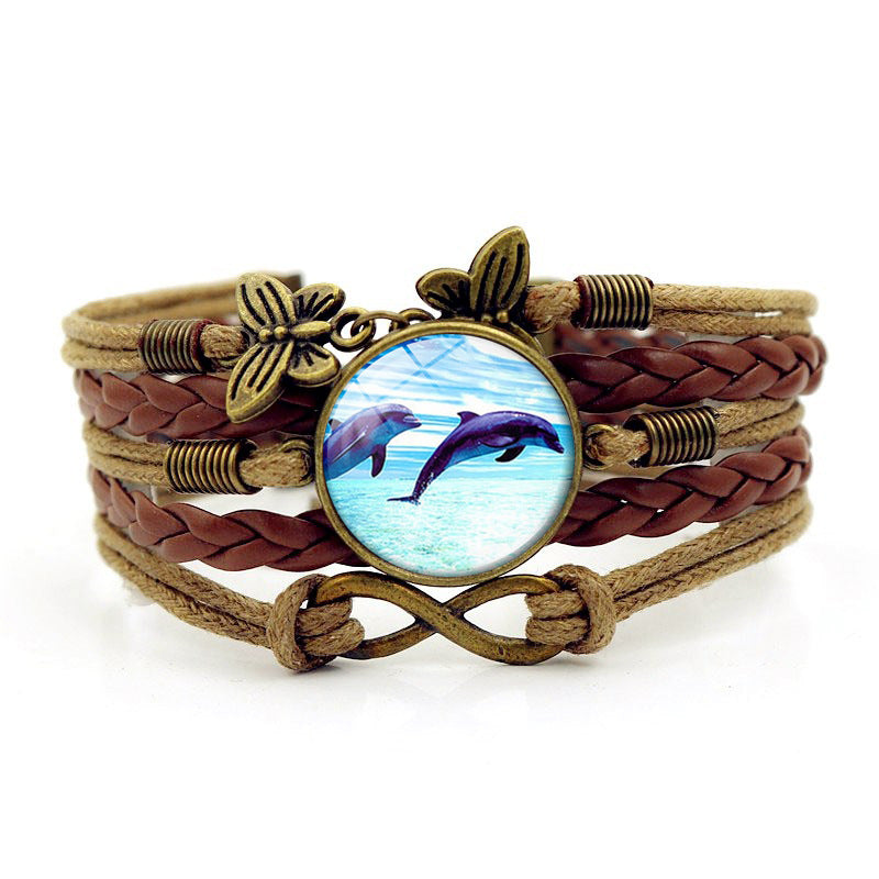 Wholesale  Turtle Dolphin Time Gem Bracelet Unlimited Symbol Butterfly Multi-layer Hand Rope