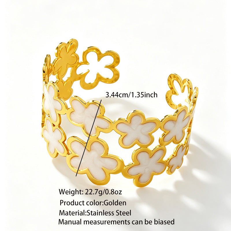 Wholesale Stainless Steel Flower Enamel Open Cuff Bracelet Chic Everyday Jewelry Gift