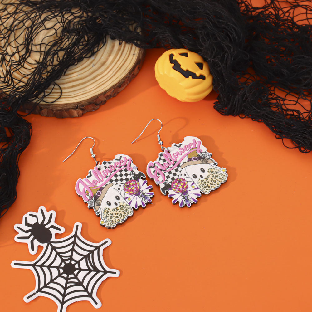Wholesale 5pcs Wooden Ghost Cartoon Earrings