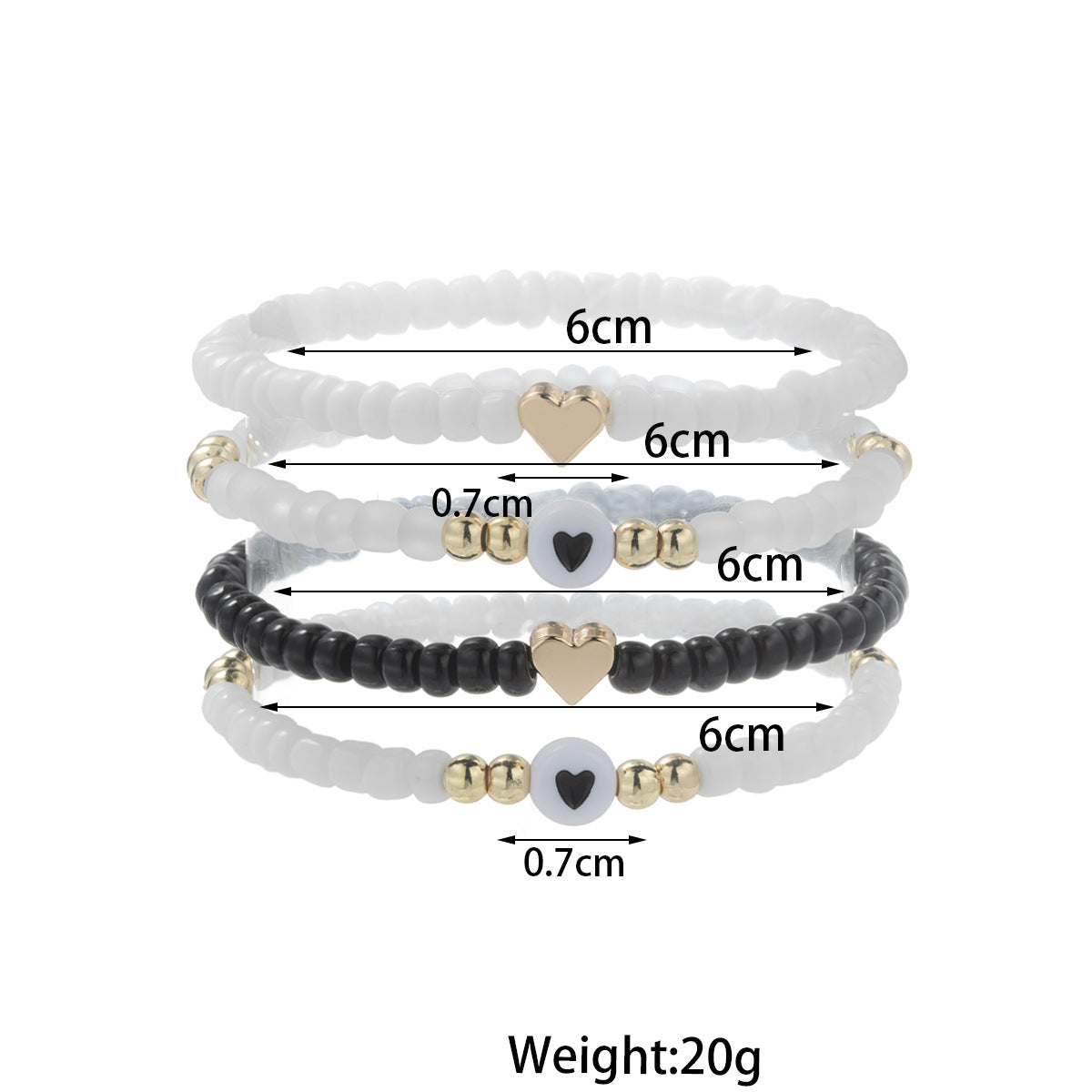 Wholesale Love Black and White Rice Beads Gold Beaded Elastic Women's Bracelet