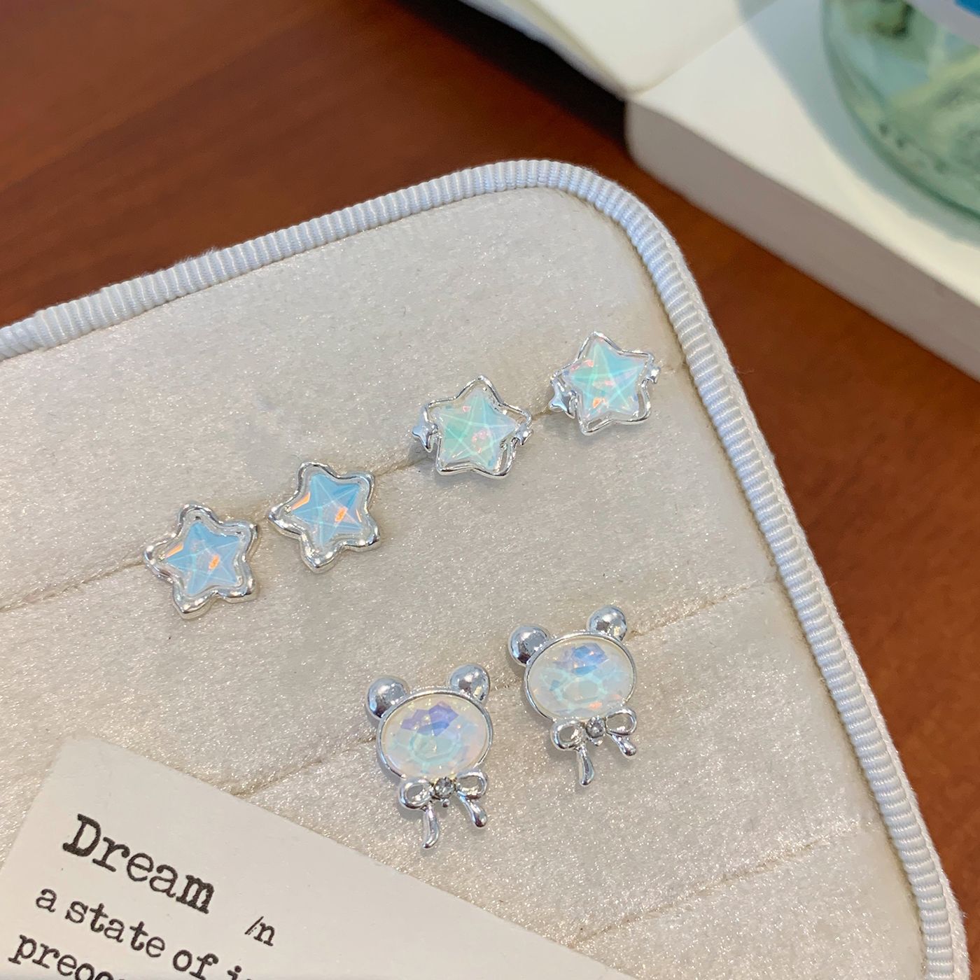 Wholesale Bear Bow Colorful Star Earrings Silver Needle Versatile Earrings