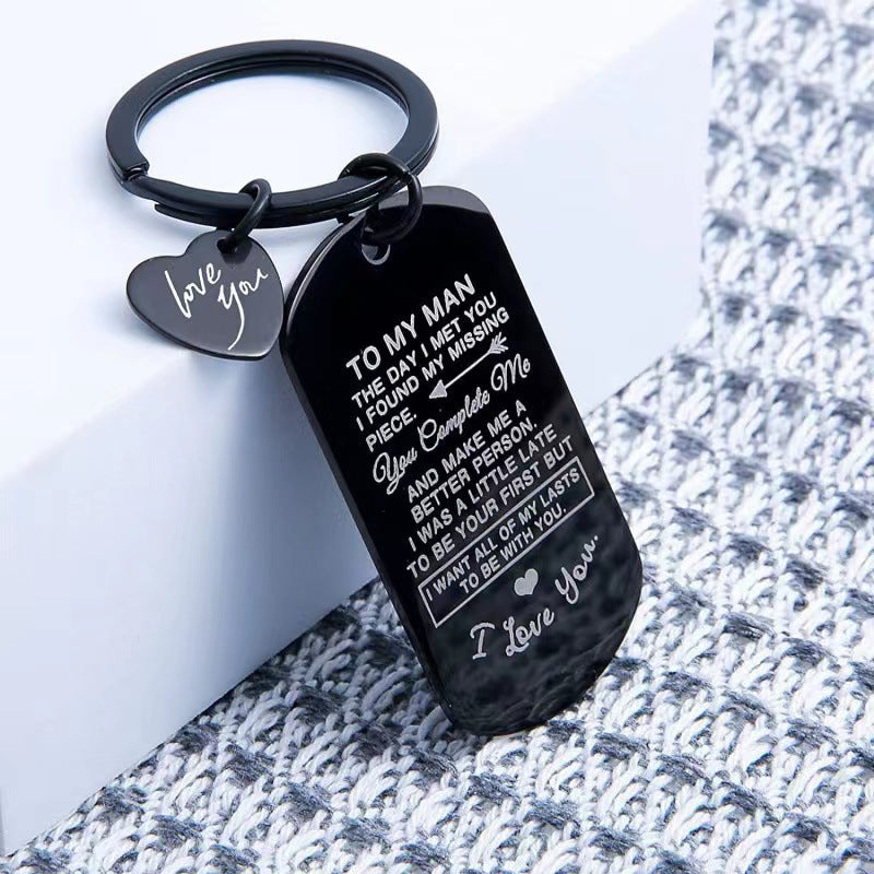 Wholesale Titanium Steel Couple Dog Tag Keychain Valentine S Day Anniversary Gift Fashion Accessory