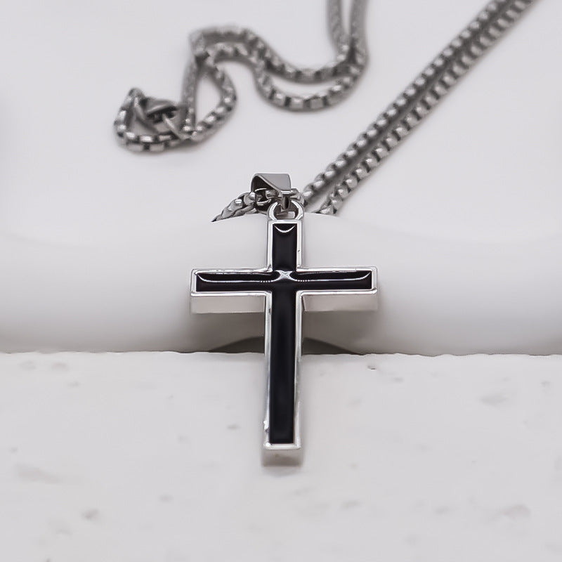 Wholesale Street Punk Cross Pendant Necklace Silver Black Trendy Jewelry Accessory Boutique Resale Gift