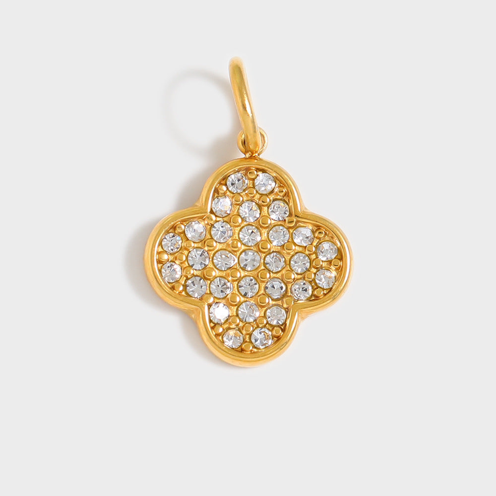Wholesale Stainless Steel Lucky Dice Four-Leaf Clover Pendant - Gold Electroplated DIY Fashion Accessory