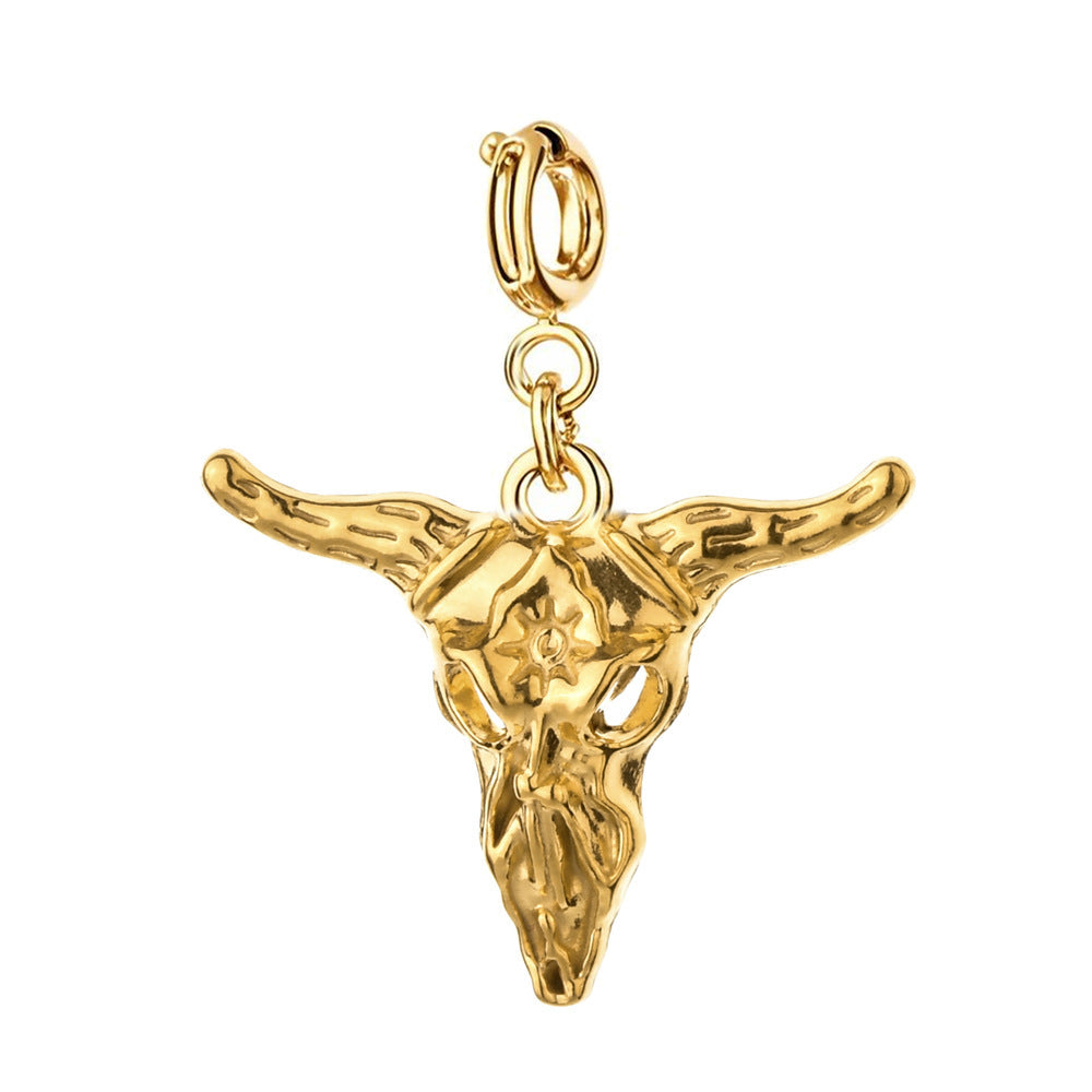 Wholesale European and American Cross-Border Popular Bull Head and Horn Cross Pendant Simple Keychain Bracelet Necklace Pendant Jewelry Accessories