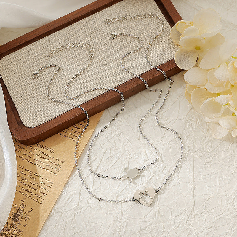 Wholesale Stainless Steel Necklace Clavicle Chain Hollow Love Unicorn Necklace