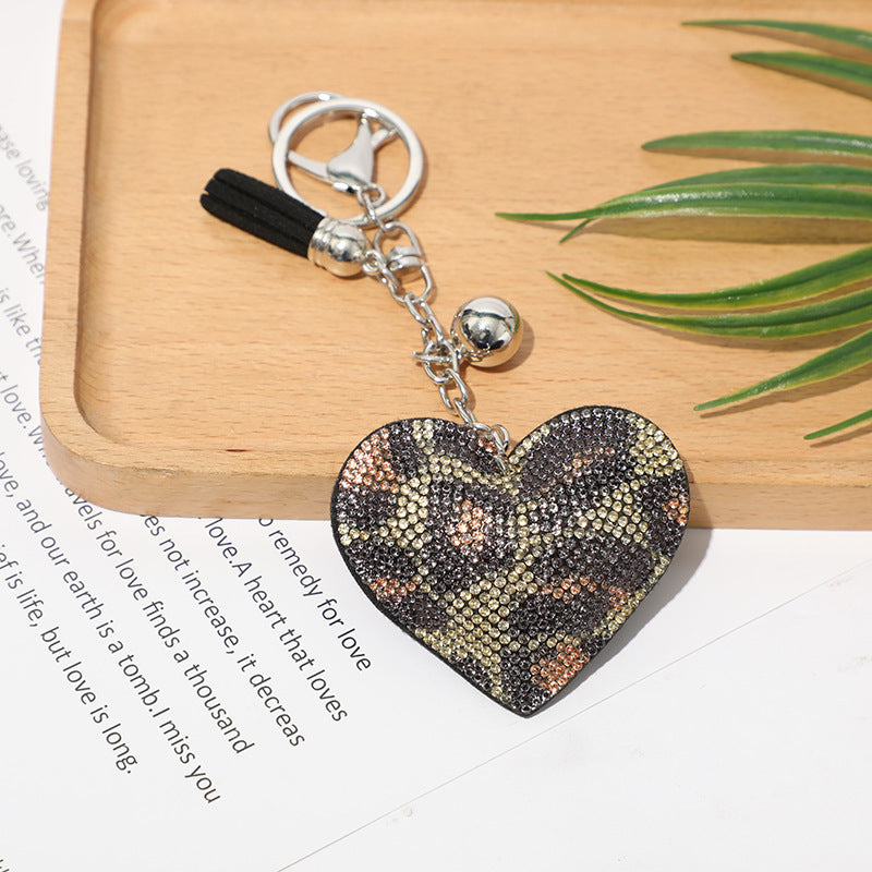 Wholesale 12pcs Heart Shape Hot Diamond Leather Keychain ACC-KC-DC001