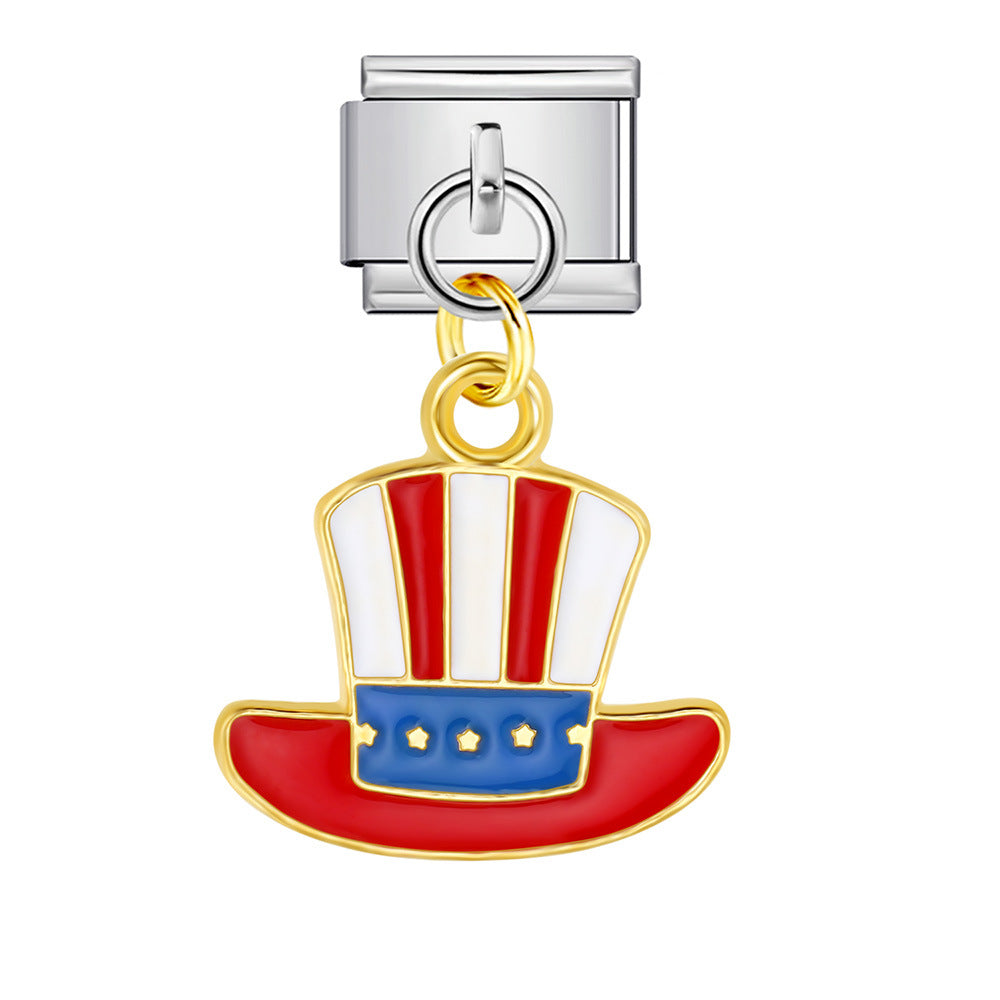 Wholesale Italian Charm Bracelet 9mm DIY Independence Day   Creative Stainless Steel Composable Bracelet