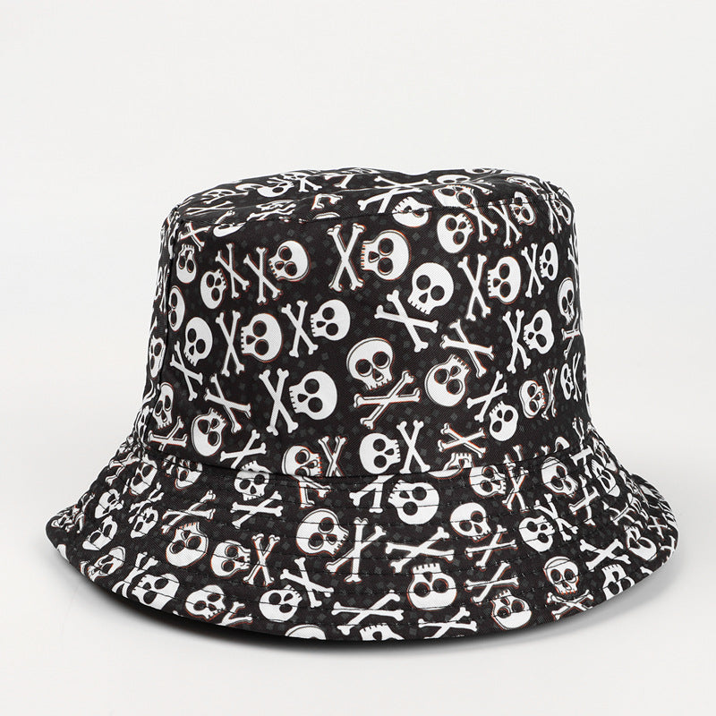 Wholesale Creative Printing Bucket Hat Skull Rose Double-sided Bucket Hat ACC-HT-LueLan010