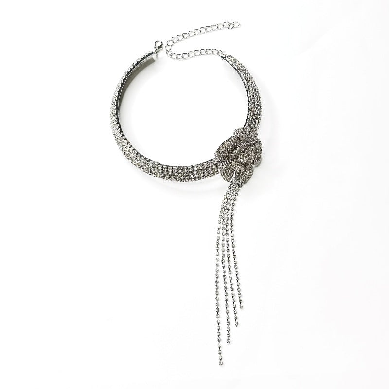 Wholesale  Diamond Flower Tassel Collar  Necklace