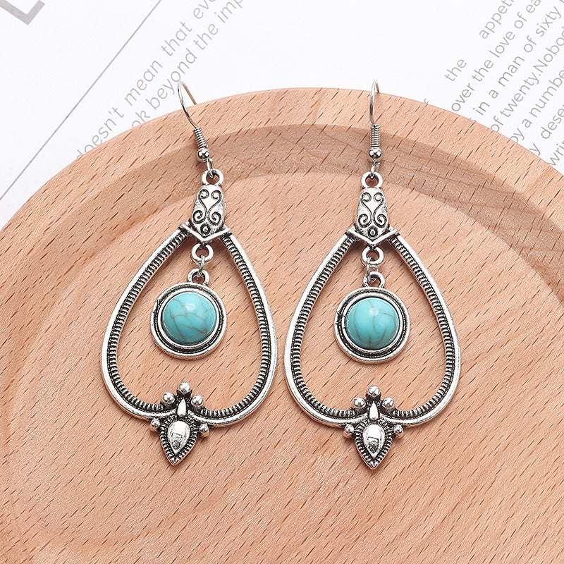 Wholesale Bohemian Owl Dream Catcher Feather Tassel Earrings Turquoise Geometric Carved Fashion Accessory Gift