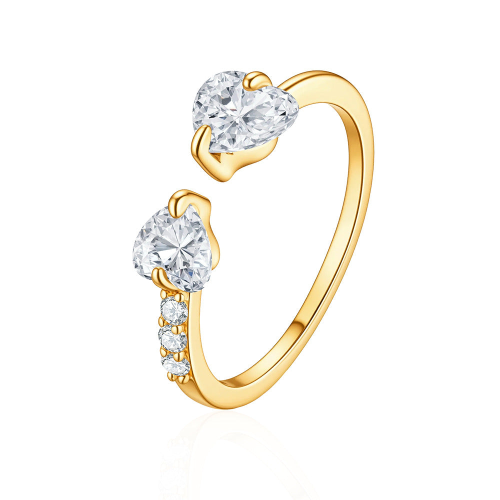 Wholesale Trendy Heart Shaped Zircon Open Ring Jewelry Accessory For Party Gift
