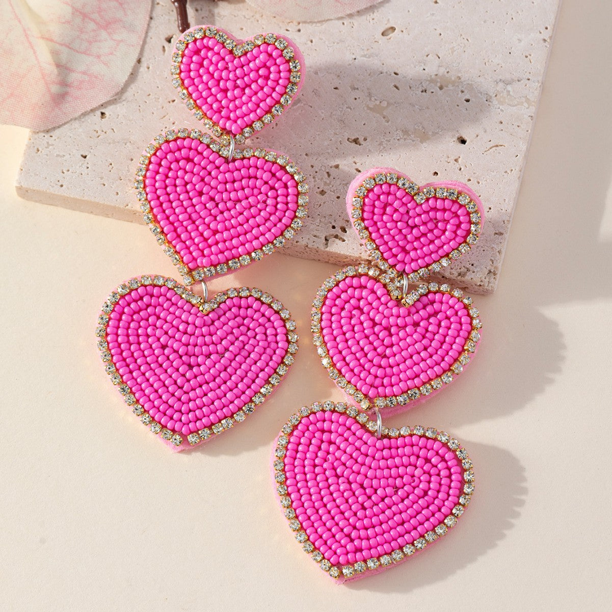 Wholesale Red Rice Beads Heart Bohemian Earrings
