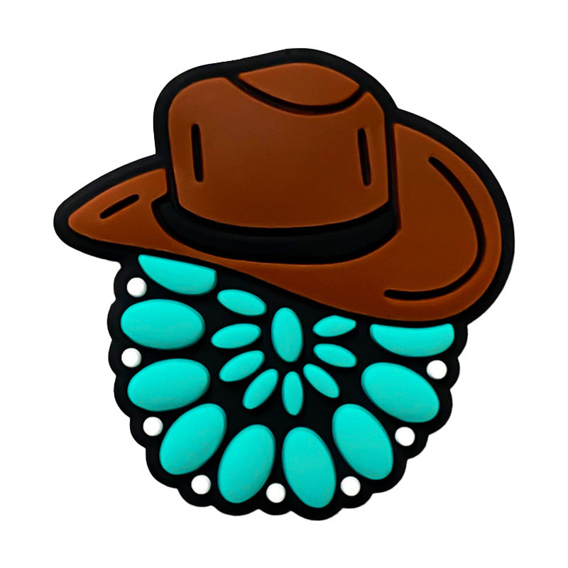 Wholesale 10pcs Western Style Cowboy Hat Turquoise Silicone Beads DIY Handmade Beaded Pen Accessories ACC-BDS-WDX052