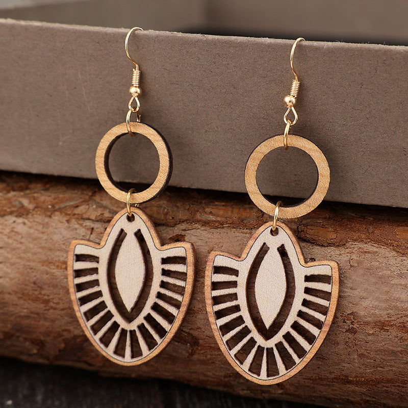 Wholesale  Retro Cut Out Geometric ing Cut Out Circle Wooden Women' s Simple Earrings