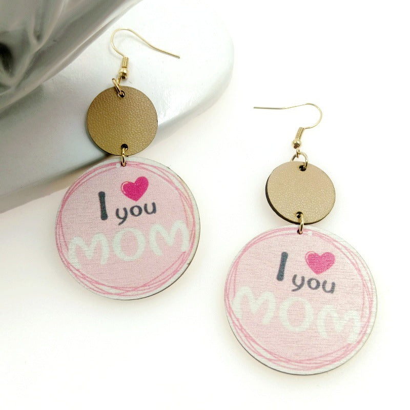 Wholesale Mother's Day Wood Earrings Love MOM Earrings ACC-ES-Yinx005