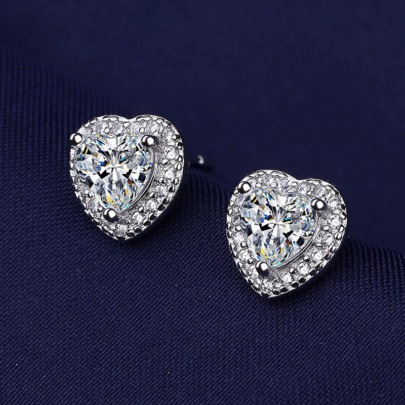 Wholesale  Love Micro Set Simulation Diamond Super Flash  Zircon Heart-shaped Earrings