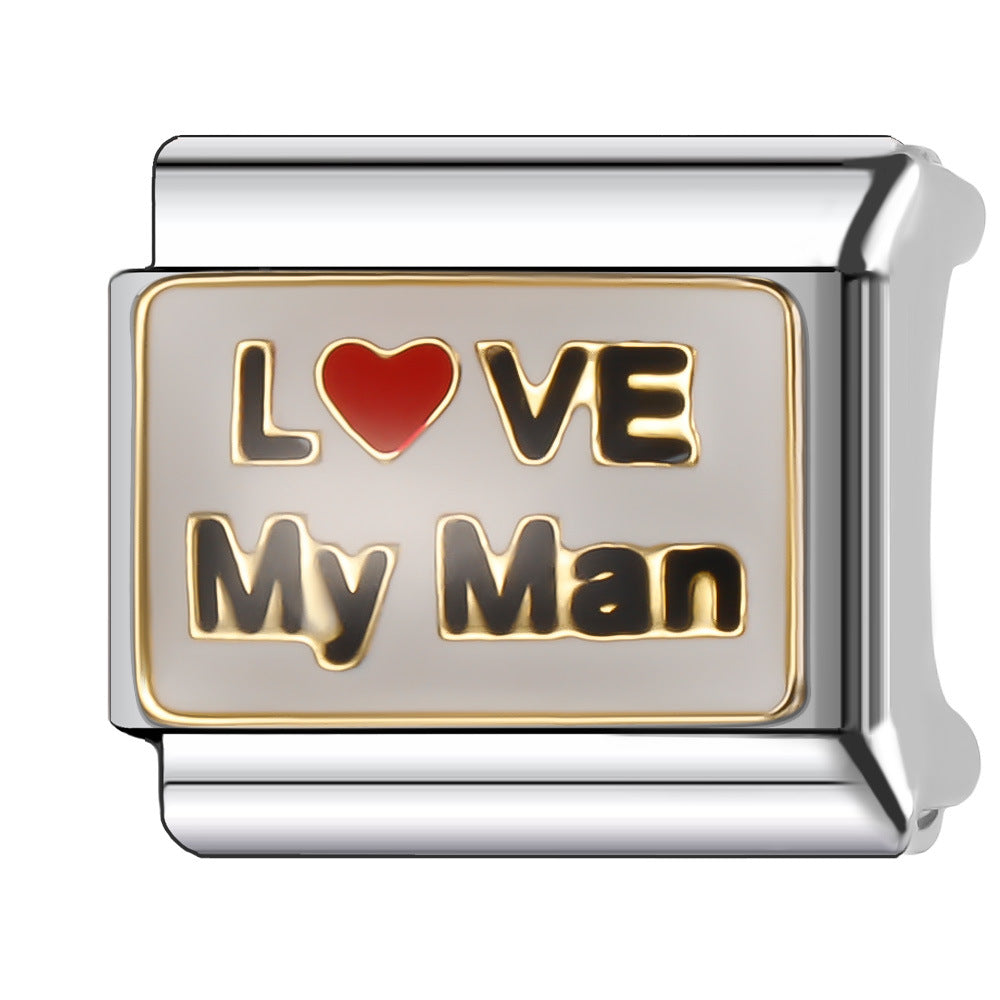 Wholesale Italian Charm Bracelet 9mm DIY Splicing English Series Stainless Steel Composable Bracelet