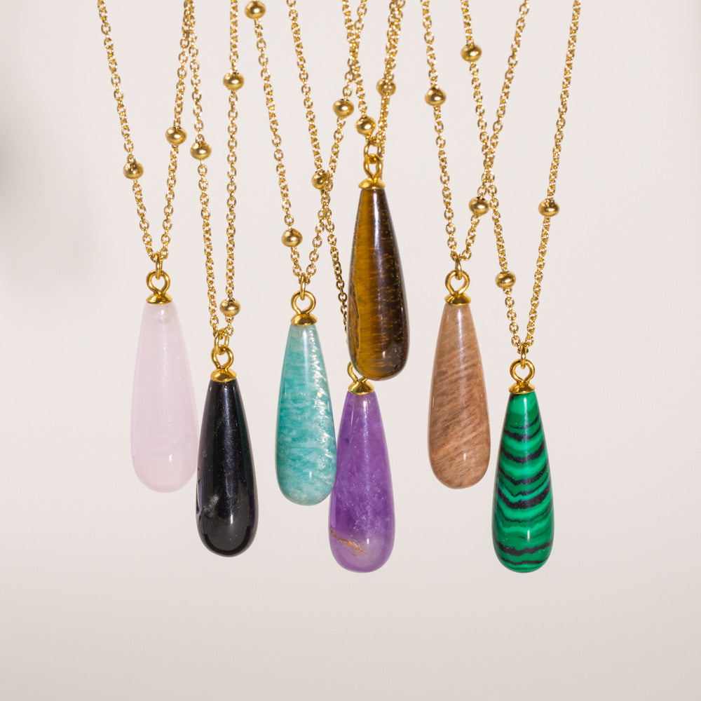 Wholesale Drop-shaped Natural Stone Pendant Stainless Steel Necklace