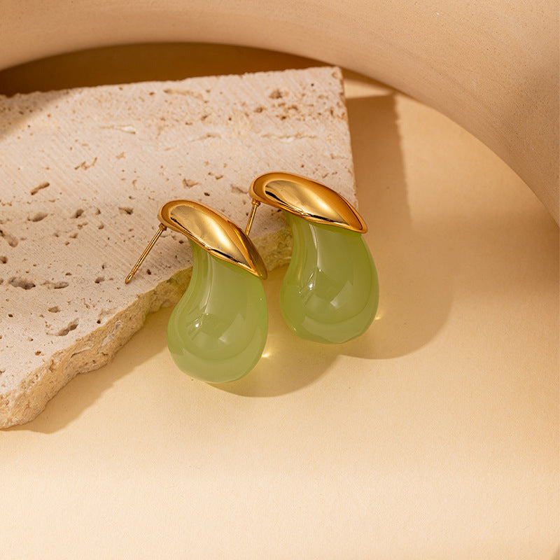 Wholesale All-match Colorful Water Drop Resin Titanium Steel Earrings ACC-ES-BangJie002