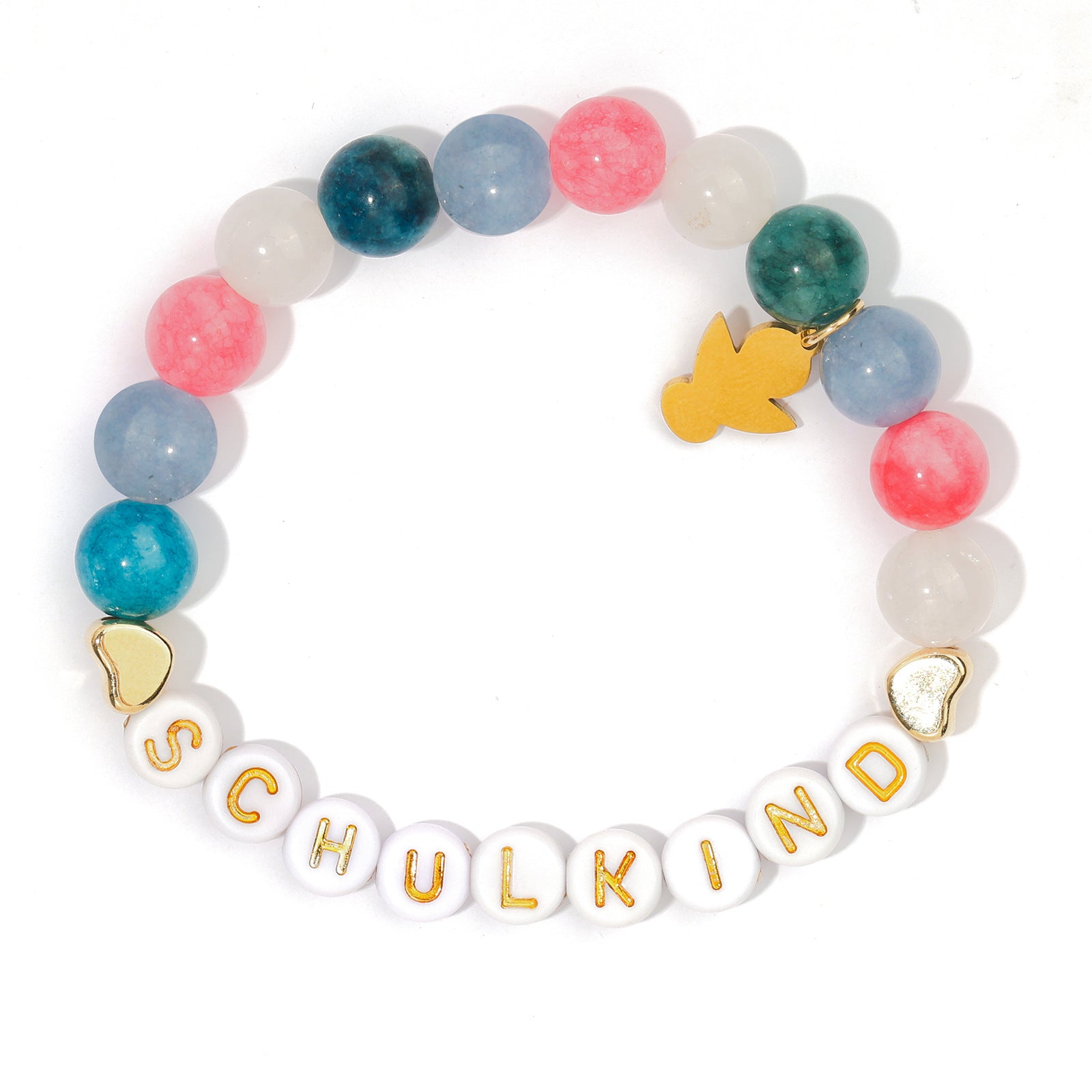 Wholesale School Season Girl Bracelet Red Striped Agate Pink Crystal Alphabet Bead  Unicorn Bracelet