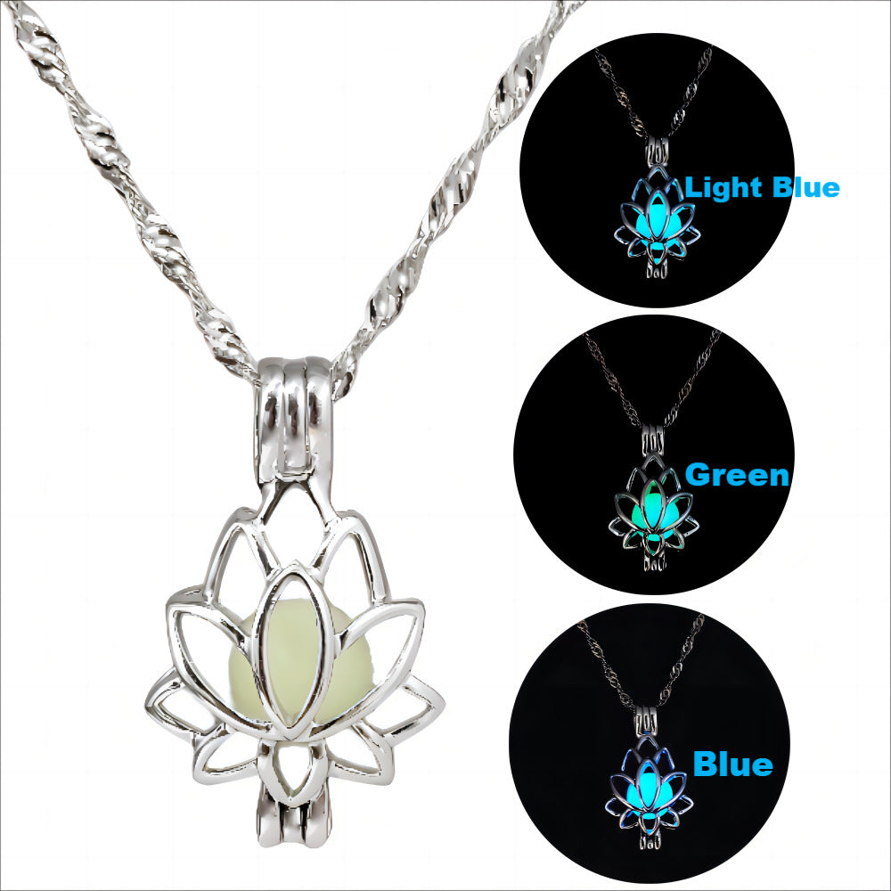 Wholesale lotus photo box luminous pendant  necklace