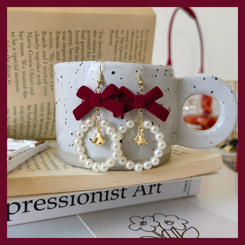 Wholesale Christmas Burgundy Velvet Bow Earrings