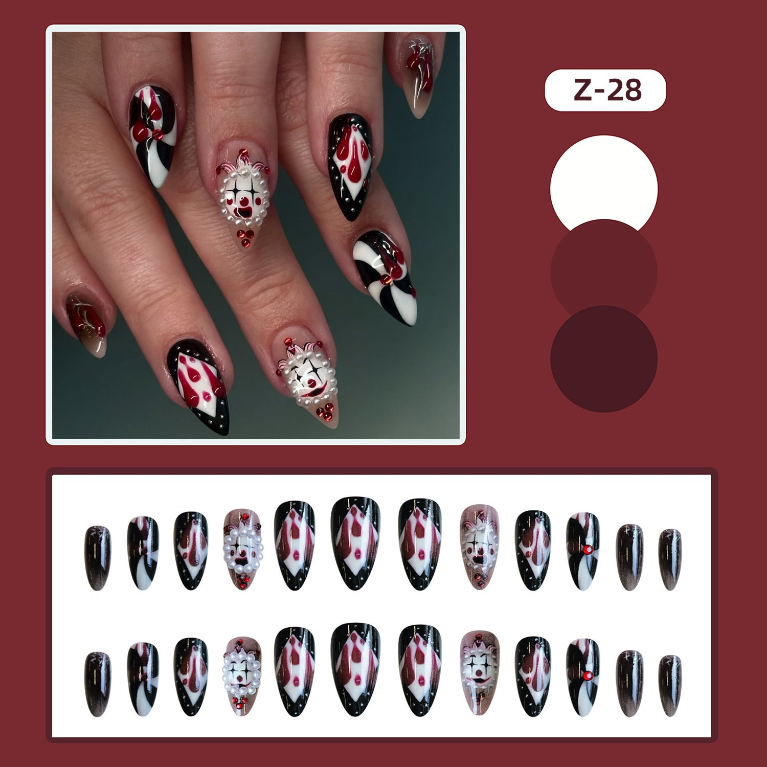 Wholesale 24 Pieces/ box  Circus Clown Nails Kits Nail Stickers