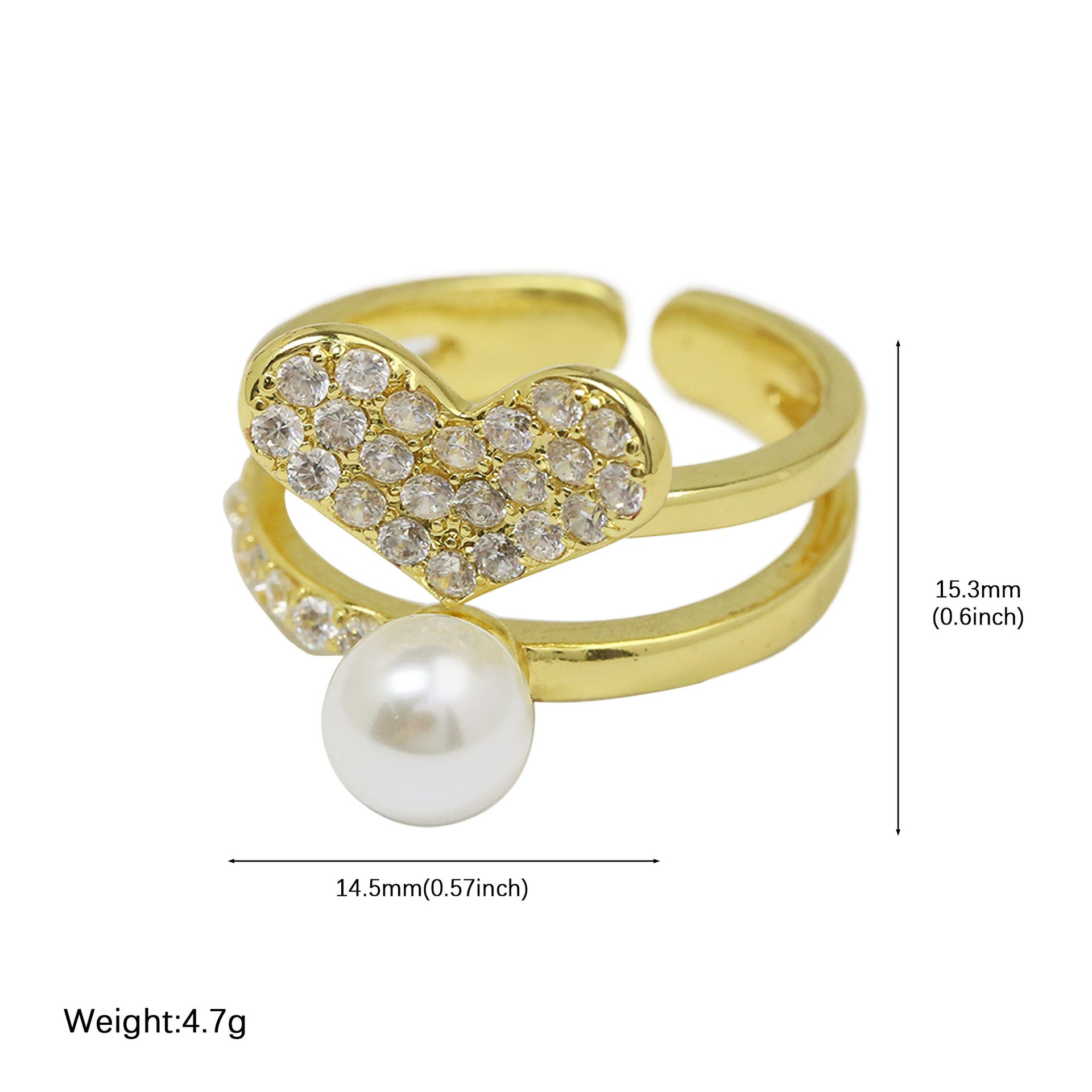 Wholesale European and American E-Commerce Hot-Selling Autumn New Round Pearl Love Geometric Fashion Women' s Open Light Luxury Ring