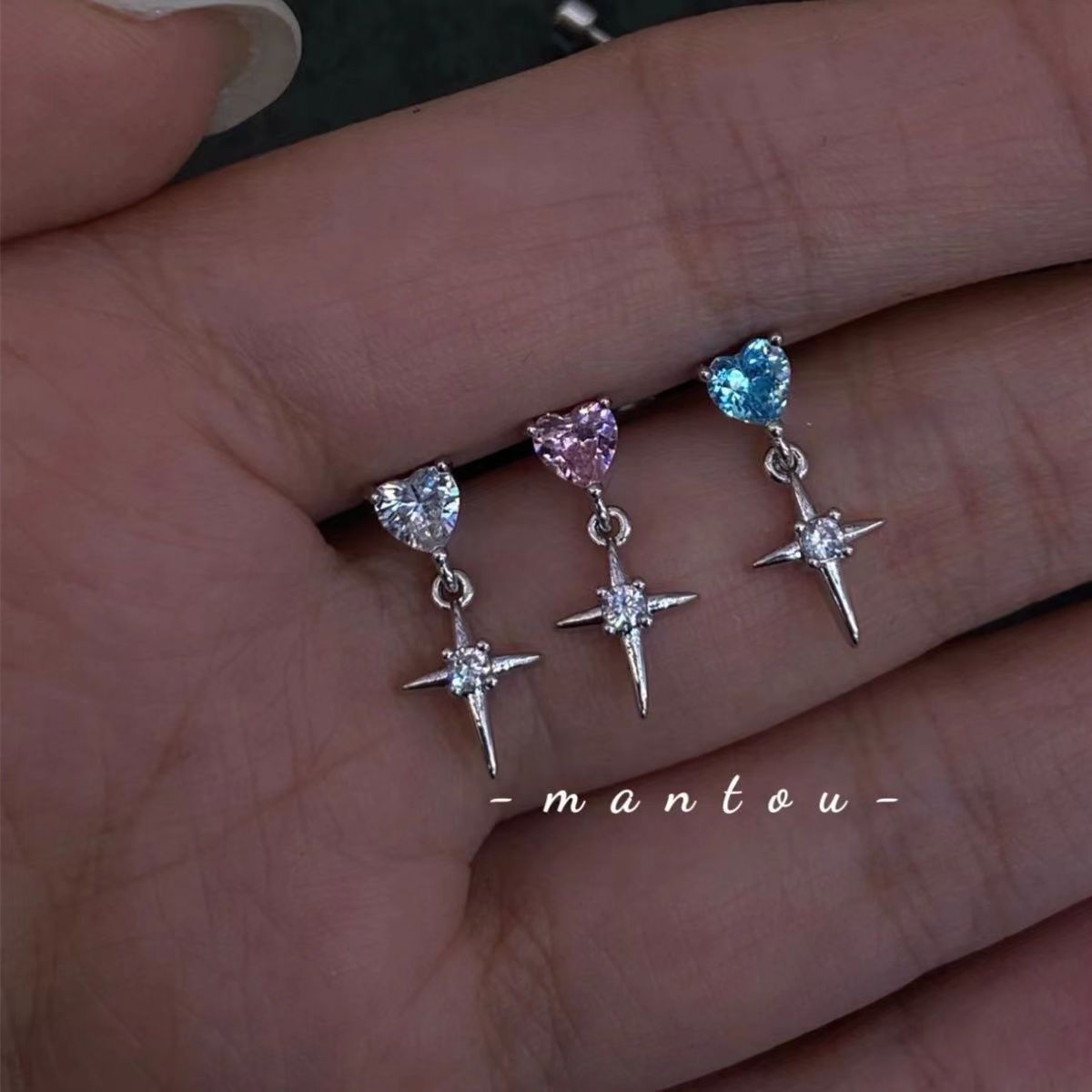 Wholesale Flash Zirconium Cross Pendant Ear Bone Nail Titanium Steel Niche All-match Awn Star Earrings