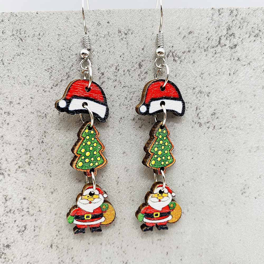 Wholesale Christmas Snowman Santa Claus Gift Wood Earrings ACC-ES-ChenY076