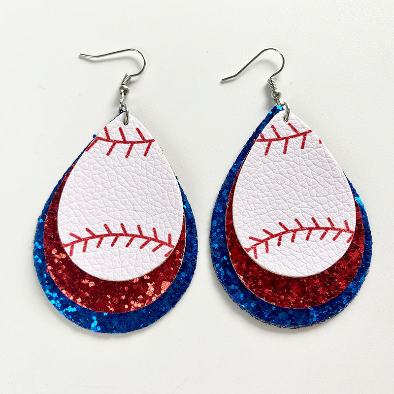 Wholesale 2pairs/pack Cheerleading Football Baseball Softball Sports Style Leather Earrings ACC-ES-HY115