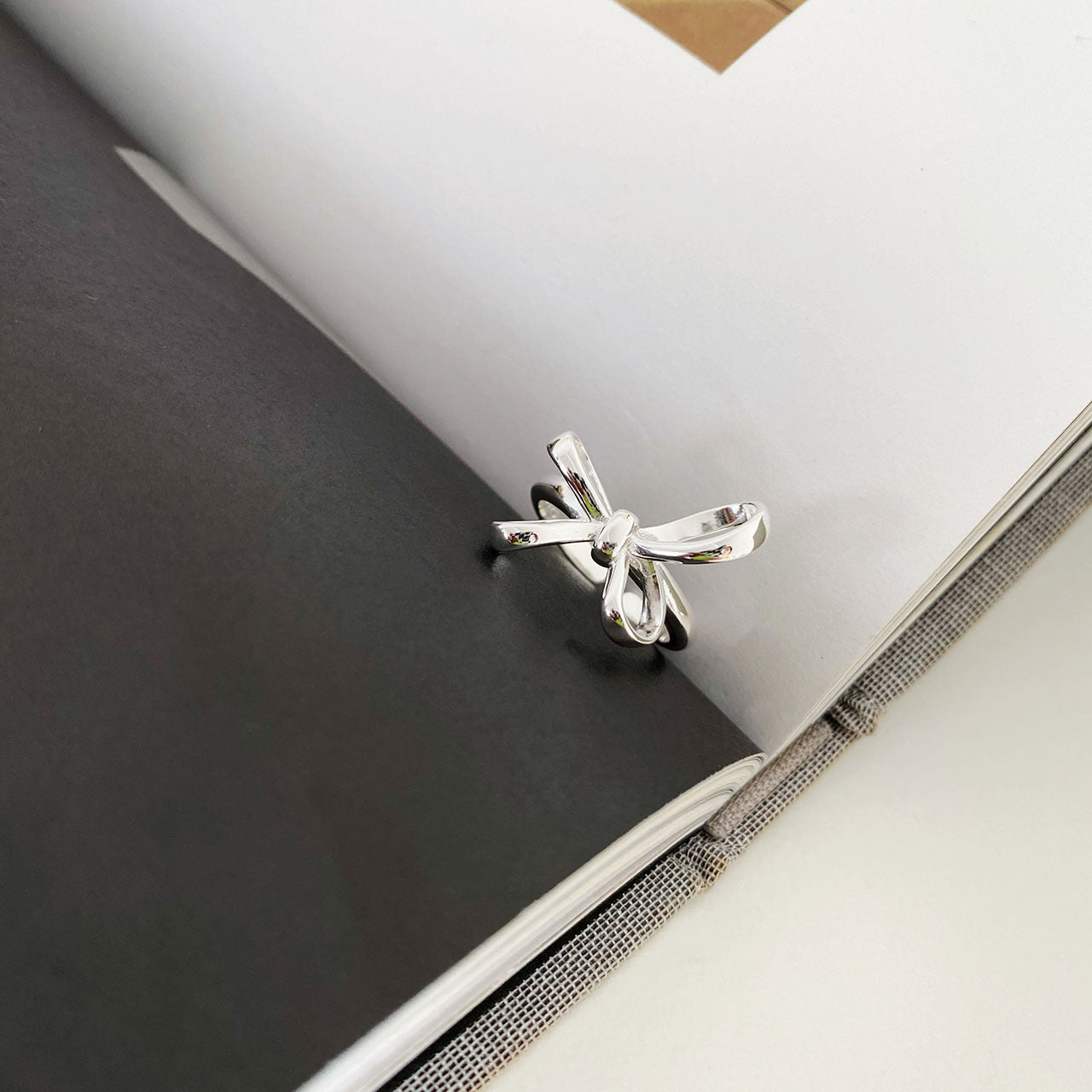 Wholesale bow open ring female index ring 925 pure silver