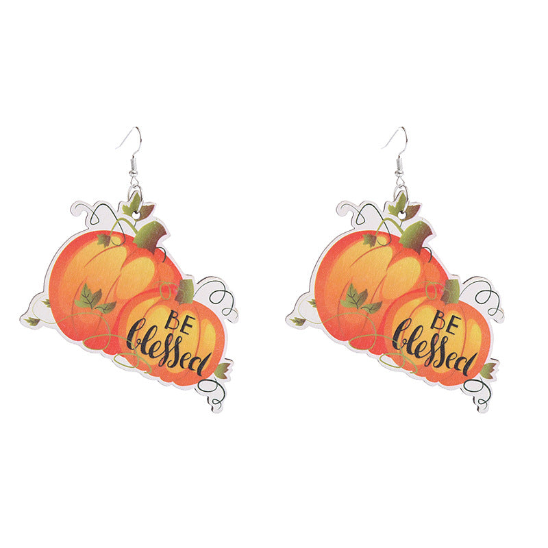 Wholesale Thanksgiving Pumpkin Maple Leaf Turkey Wooden Earrings ACC-ES-CT030