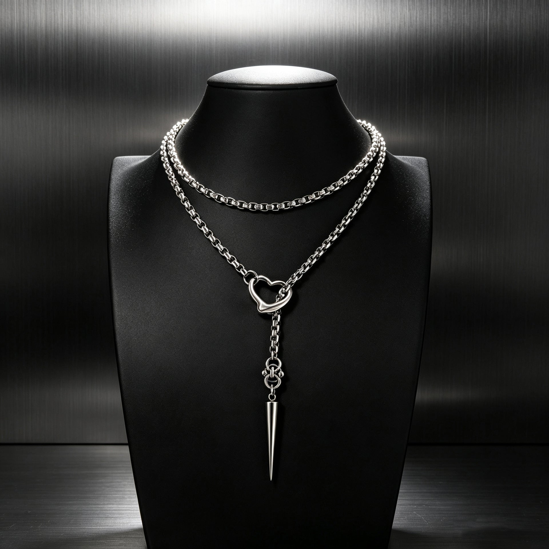 Wholesale Electroplated Stainless Steel Punk Heart  Cross Necklace Trendy Jewelry Accessory