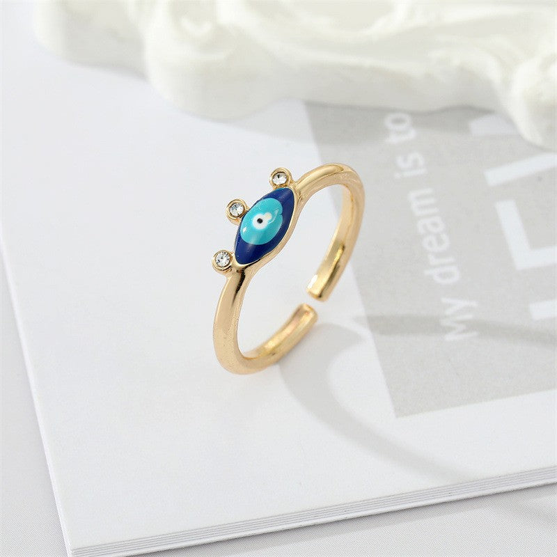 Wholesale Alloy Evil Eye Ring With Blue Eye Adjustable Open Design Women S Fashion Jewelry Accessory