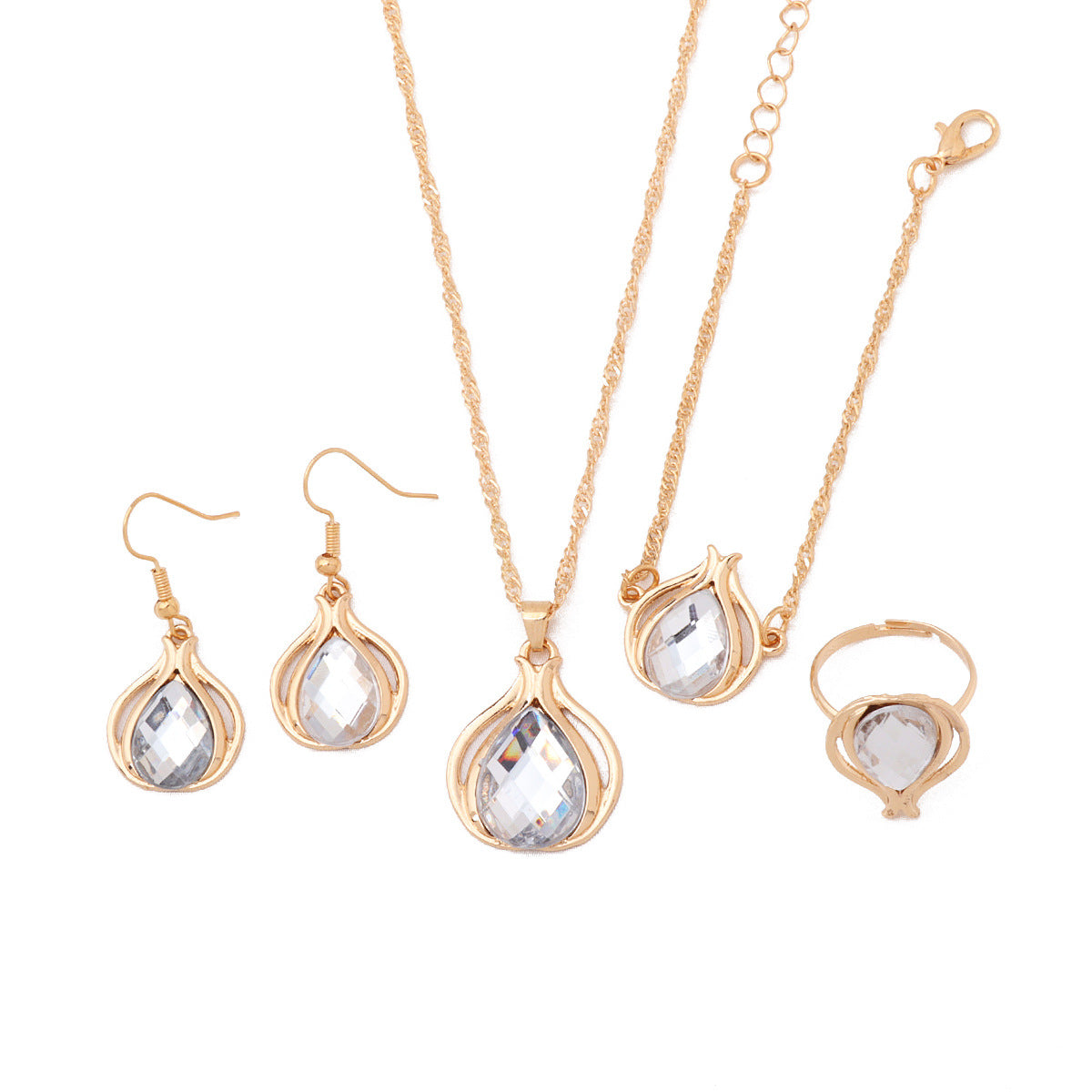 Wholesale  water drop diamond necklace earrings ring bracelet  jewelry set