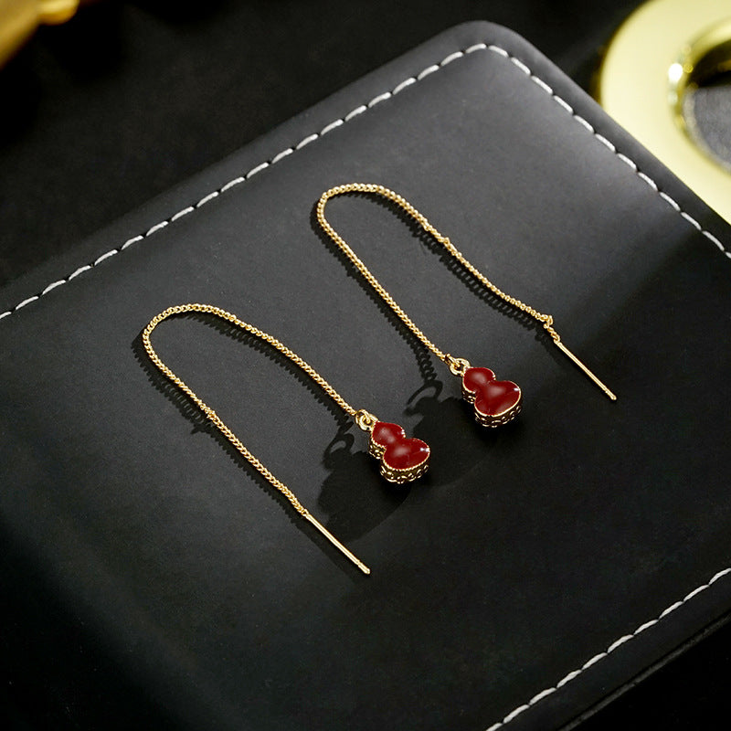 Wholesale double-sided natural fritillary enamel gourd pendant ear line earrings