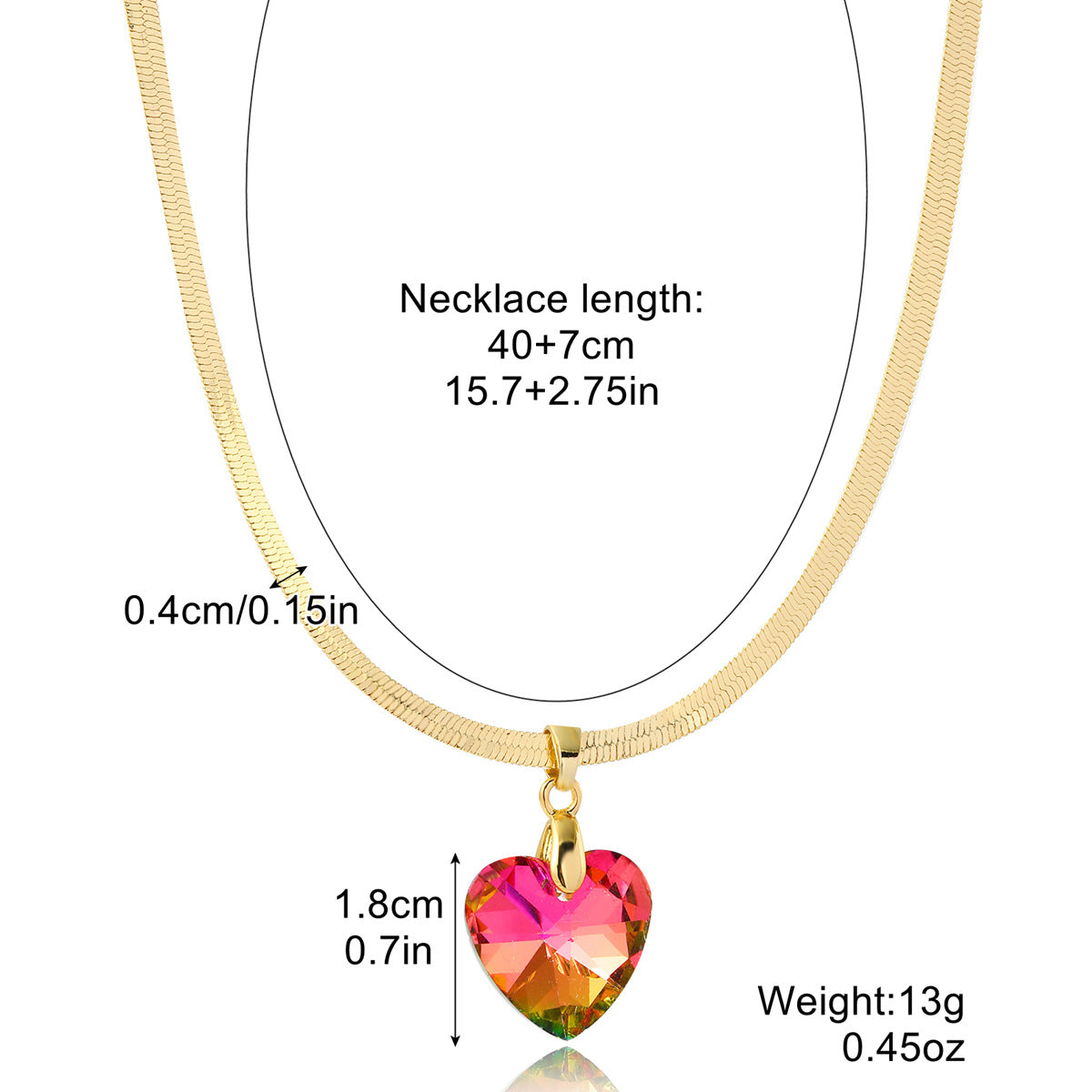 Wholesale Colorful Crystal Pendant Love Necklace Flat Snake Bone Chain ACC-NE-ManYi009