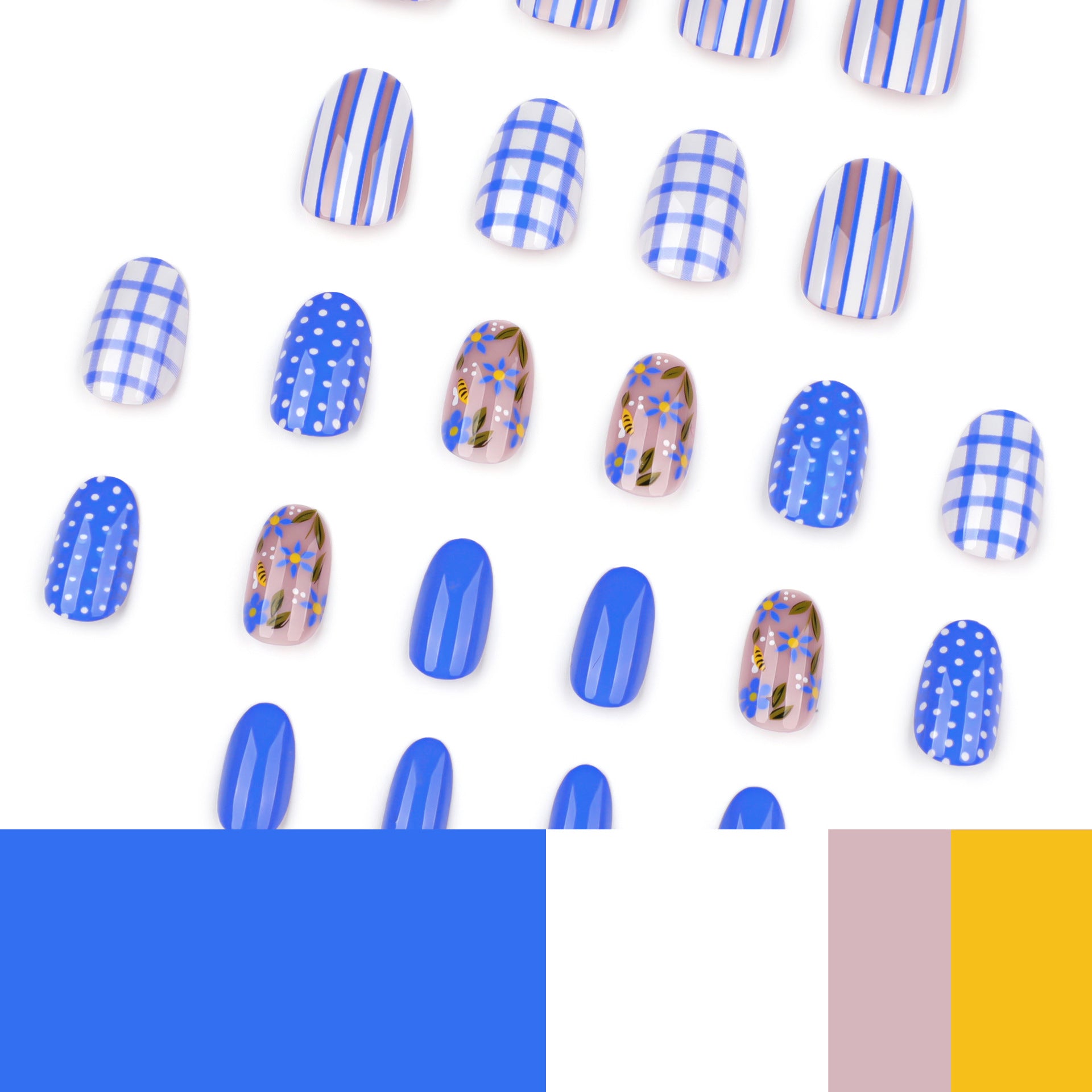 Wholesale 24 Pieces/box Blue and White Checkered Stripe Nails Kits Nail Stickers