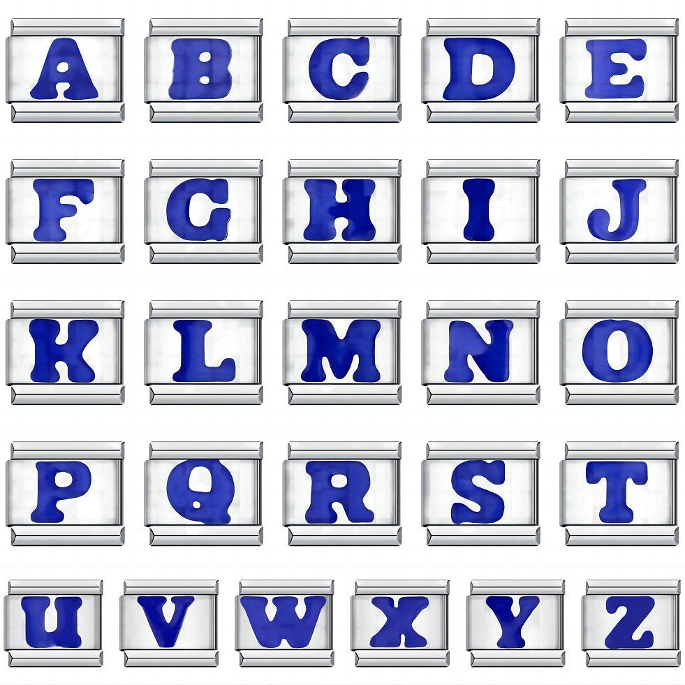 Wholesale Stainless Steel DIY Italian Charm Bracelet Set with Blue Letter Design,  Trendy Fashion Jewelry Accessory for Resale