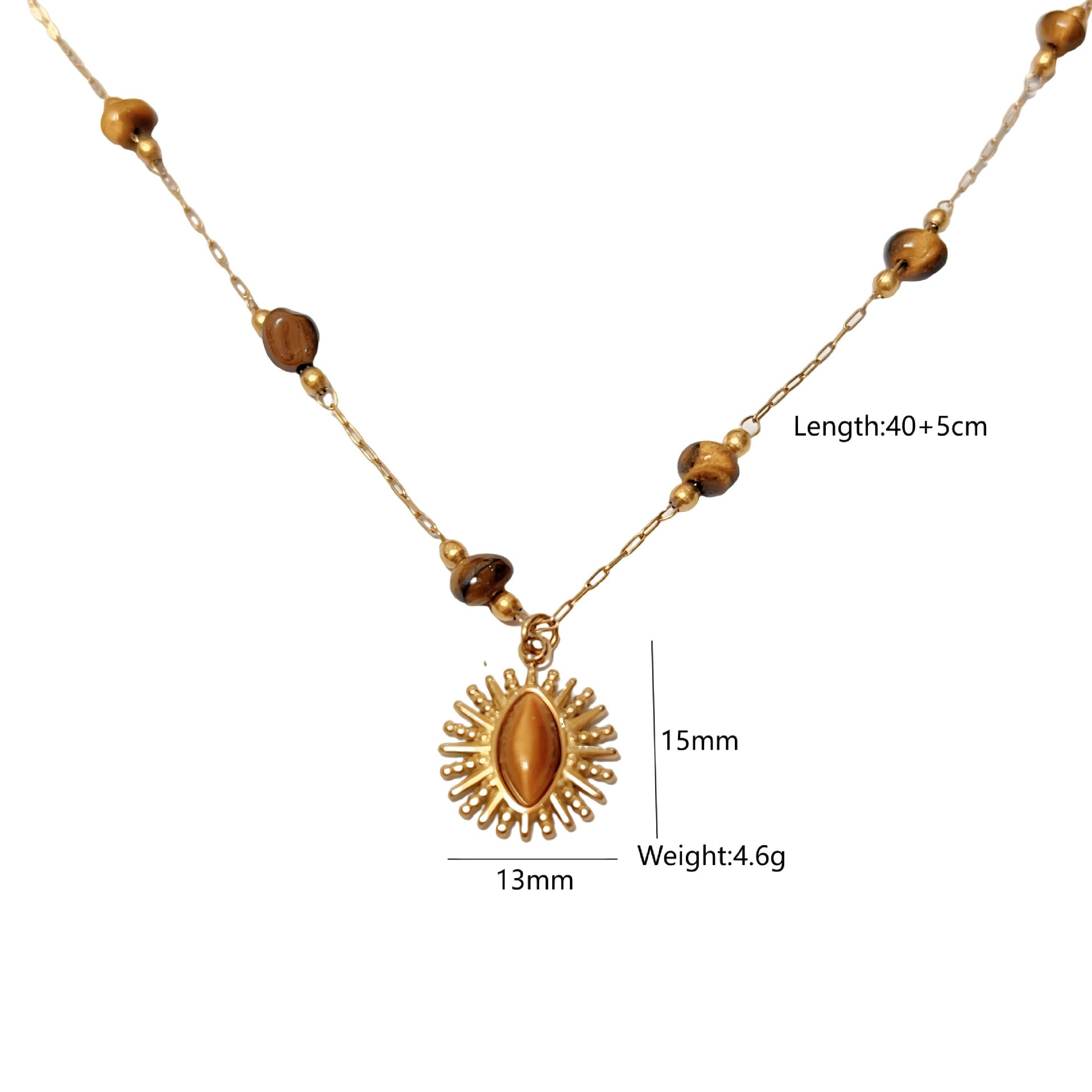 Wholesale  Yellow Tiger Stone Pendant Necklace Natural Stone Stainless Steel Jewelry