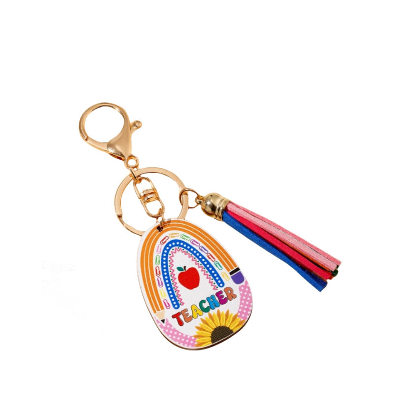 Wholesale Rainbow Teacher’s Day Wooden Sign Tassel Keychain ACC-KC-RongR043