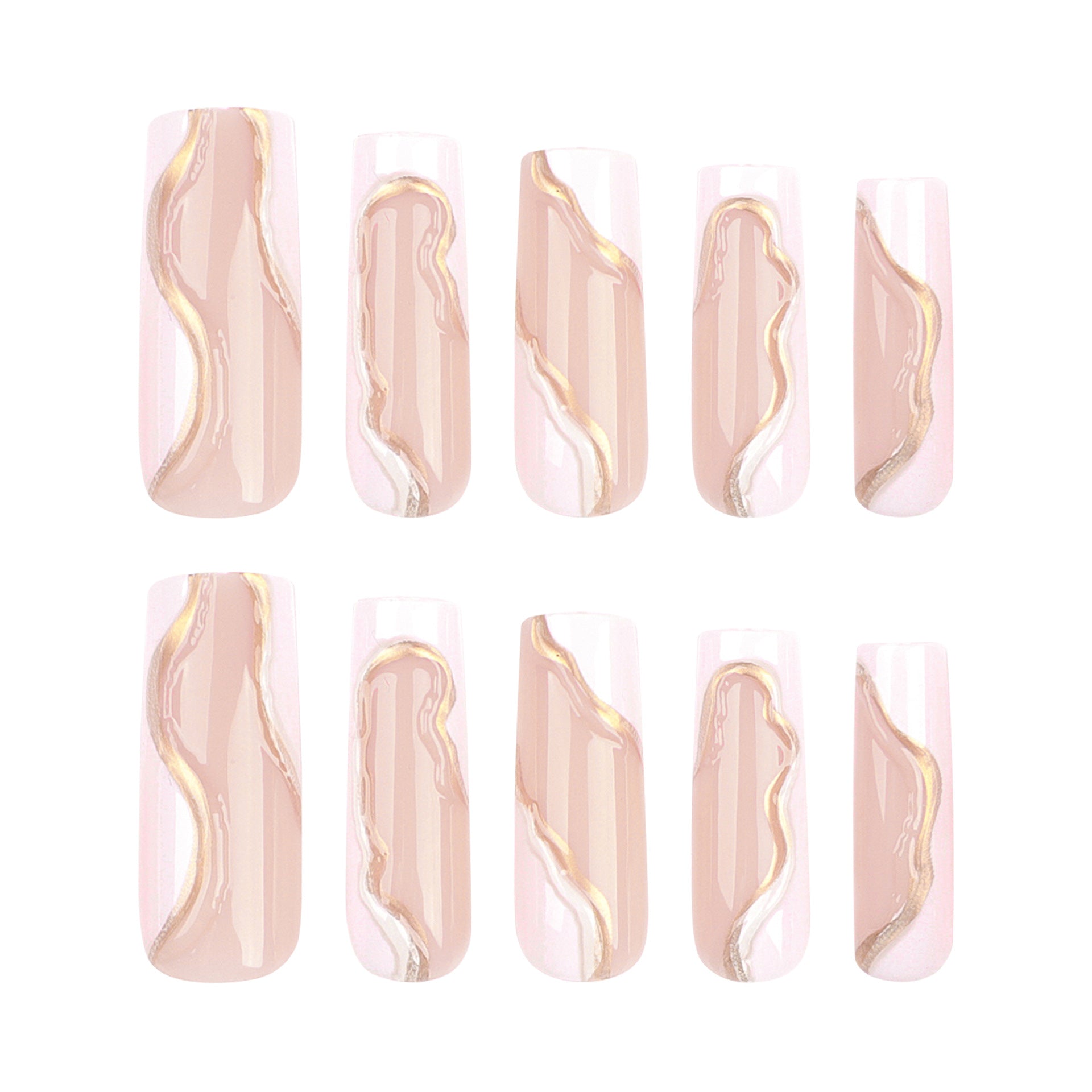 Wholesale 24 Pieces/box Gold Wave Stripe Press-on Nails Kits Nail Stickers ACC-NS-LeFan050