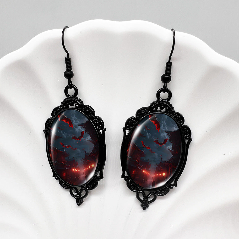 Wholesale Halloween Bloody Bat Oval Skull Earrings ACC-ES-XiangLian009