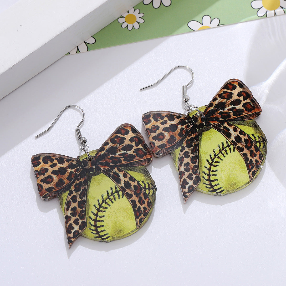 Wholesale  Baseball Softball Western Style Leopard Print Acrylic Earrings