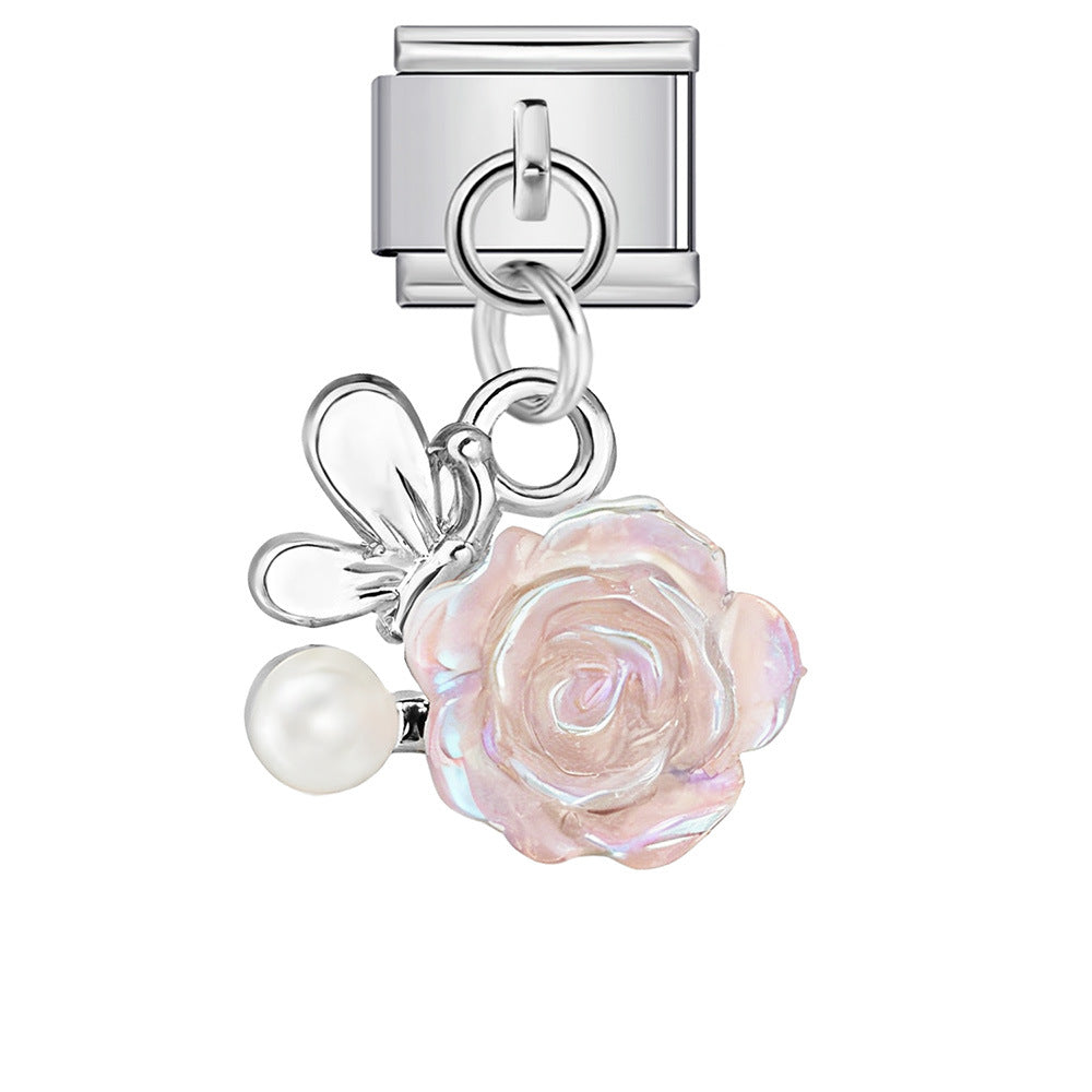 Wholesale Italian Charm Bracelet 9mm DIY Love Flower Pendant  Creative Stainless Steel Composable Bracelet