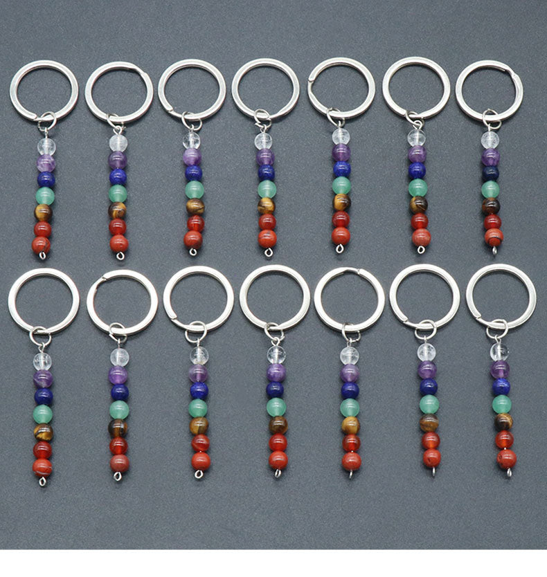 Wholesale Natural Crystal Colorful Stone Beads Metal Keychain ACC-KC-KeSuo001